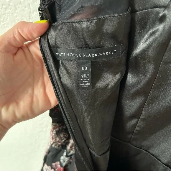 White House Black Market Black Floral Velvet 90s Inspired Formal Midi Dress - Picture 5 of 13